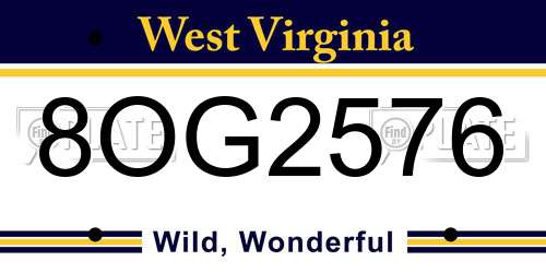 8OG2576 West Virginia License Plate
