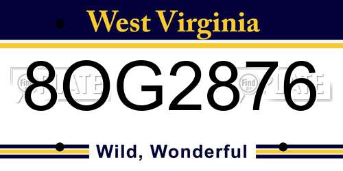 8OG2876 West Virginia License Plate