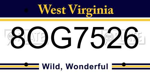 8OG7526 West Virginia License Plate