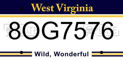 8OG7576 West Virginia License Plate