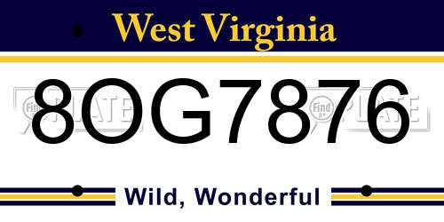 8OG7876 West Virginia License Plate
