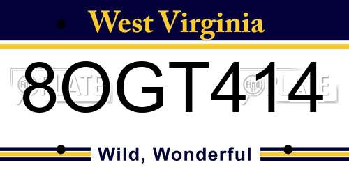 8OGT414 West Virginia License Plate
