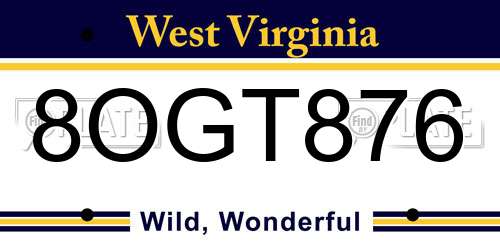 8OGT876 West Virginia License Plate