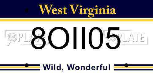 8OII05 West Virginia License Plate