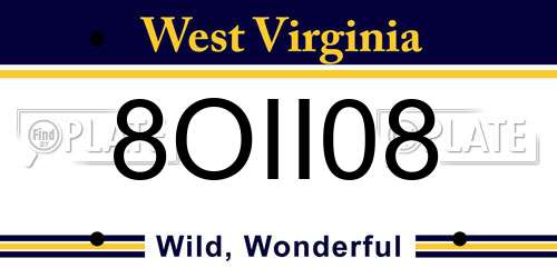8OII08 West Virginia License Plate
