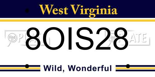 8OIS28 West Virginia License Plate