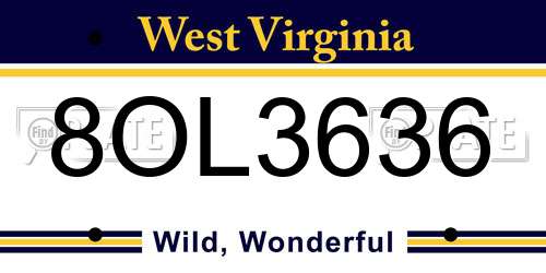 8OL3636 West Virginia License Plate