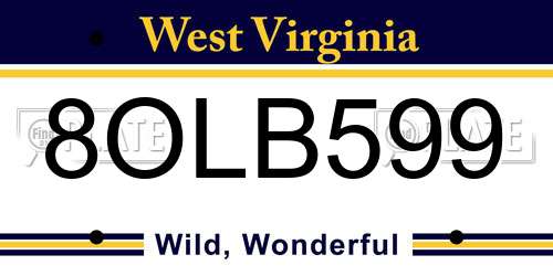 8OLB599 West Virginia License Plate