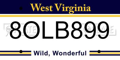 8OLB899 West Virginia License Plate