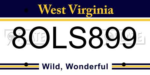 8OLS899 West Virginia License Plate