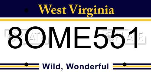 8OME551 West Virginia License Plate