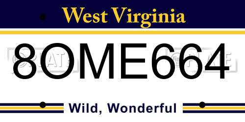 8OME664 West Virginia License Plate