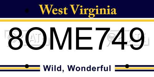 8OME749 West Virginia License Plate