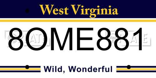 8OME881 West Virginia License Plate