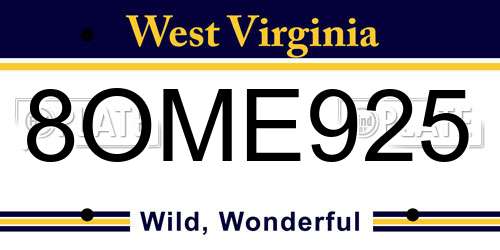 8OME925 West Virginia License Plate