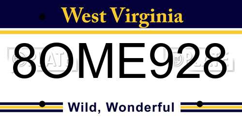 8OME928 West Virginia License Plate