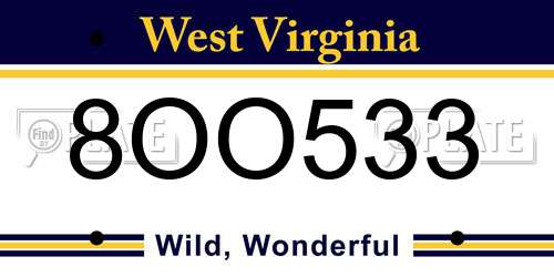 8OO533 West Virginia License Plate