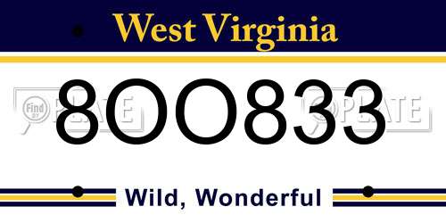 8OO833 West Virginia License Plate