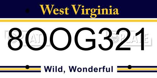 8OOG321 West Virginia License Plate