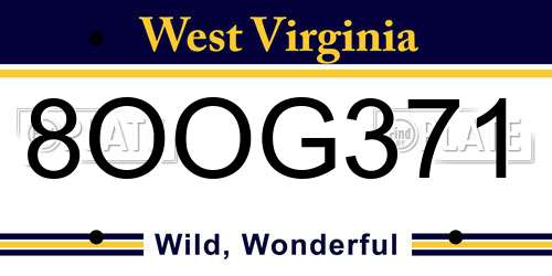 8OOG371 West Virginia License Plate