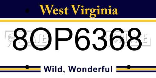 8OP6368 West Virginia License Plate