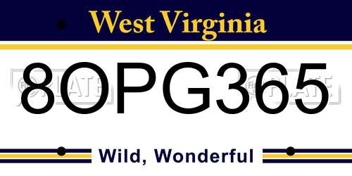 8OPG365 West Virginia License Plate