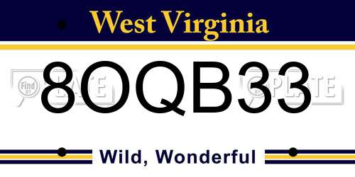 8OQB33 West Virginia License Plate