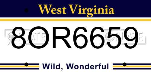 8OR6659 West Virginia License Plate