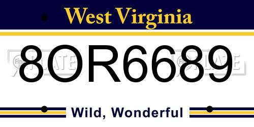 8OR6689 West Virginia License Plate