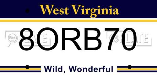 8ORB70 West Virginia License Plate