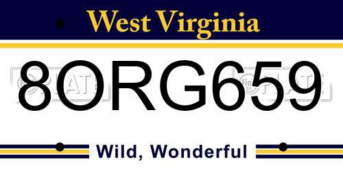 8ORG659 West Virginia License Plate