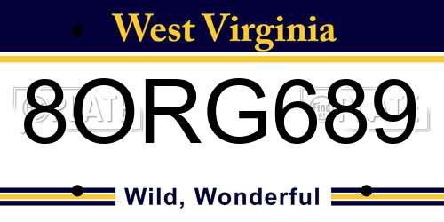 8ORG689 West Virginia License Plate