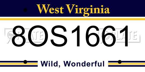 8OS1661 West Virginia License Plate