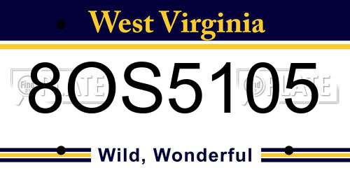 8OS5105 West Virginia License Plate