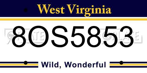 8OS5853 West Virginia License Plate