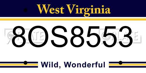 8OS8553 West Virginia License Plate