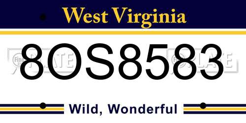 8OS8583 West Virginia License Plate