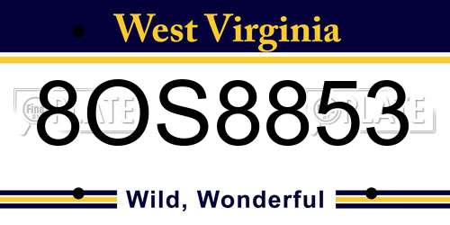 8OS8853 West Virginia License Plate