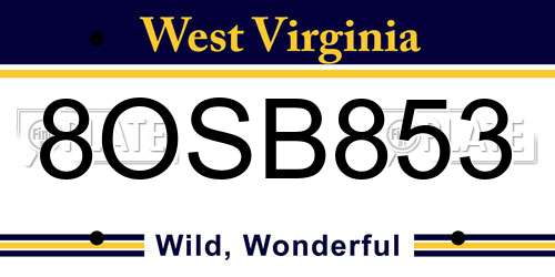 8OSB853 West Virginia License Plate