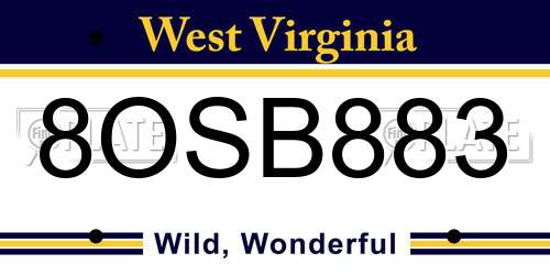 8OSB883 West Virginia License Plate