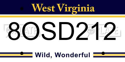 8OSD212 West Virginia License Plate
