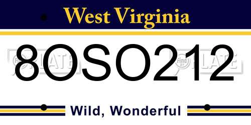 8OSO212 West Virginia License Plate