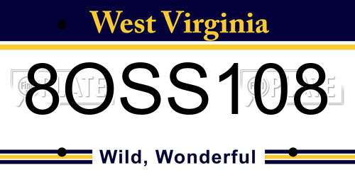 8OSS108 West Virginia License Plate