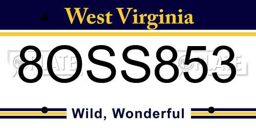 8OSS853 West Virginia License Plate