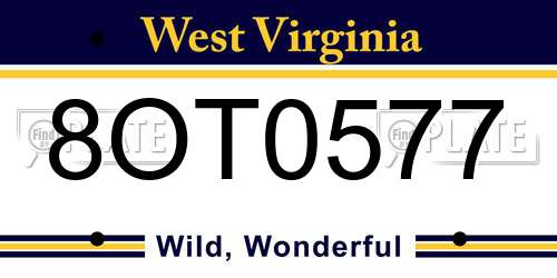8OT0577 West Virginia License Plate