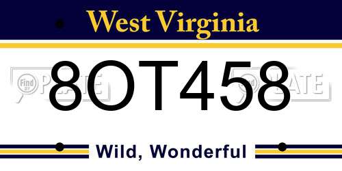 8OT458 West Virginia License Plate