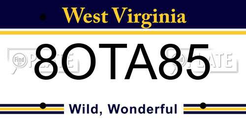 8OTA85 West Virginia License Plate