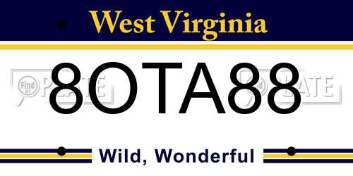 8OTA88 West Virginia License Plate