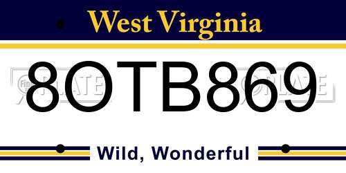 8OTB869 West Virginia License Plate