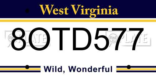 8OTD577 West Virginia License Plate